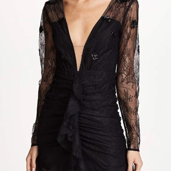 NWT For Love and Lemons Daisy Black Lace Mini Dress Small Beaded - Picture 4 of 7